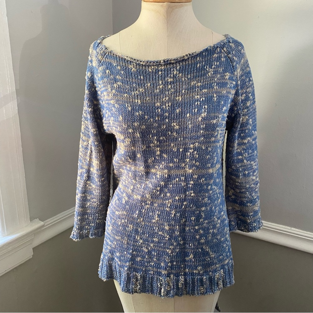Georgina Estefania blue knit high low boatneck sweater made in USA M cotton mix